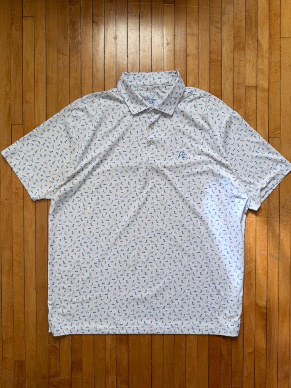 NWOT Rhoback Performance Polo The Beach Dog Men’s White/Blue Sz. XXL
